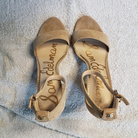 Sam Edelman Yaro Block Heel Sandal Womens 6.5 Oatmeal Suede Casual Chic Summer - Picture 2 of 9